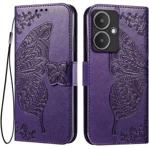 KAL-Coque Pour Redmi 13C 5G / Redmi 13R 5G (6.74"" Inches) Etui Flip Magn&eacute;tique Avec 3 Fentes Pour Cartes 1 Portefeuille, Housse - Violet Fonc&eacute; - Neuf