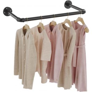 Tringle &agrave; V&ecirc;tements Murale Industriel, Portant &agrave; V&ecirc;tements Mural, Barre &agrave; V&ecirc;tements Amovible et Multifonction, Heavy Duty Tringle Penderie en M&eacute;tal, 54 cm, Noir, SG54B-1 - Neuf