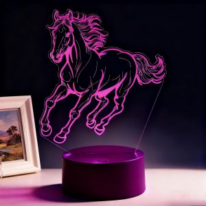 Lampe 3d Cheval - Lampe De Nuit &Agrave; Illusion Optique, 7 Couleurs Changeantes Tactiles, Lampe De Chevet Pour Chambre | Cadeau D&iquest;Anniversaire & No&euml;l Pour Filles, Gar&ccedil;ons, Enfants, Amis Et Famille - Neuf
