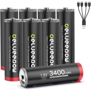 KGABERY-Piles Rechargeables Aa 1,5V Lithium 3400Mwh De Haute Capacité,Pile Aa Lithium Rechargeable 1500 Cycle Usb C 8 Piles - Neuf
