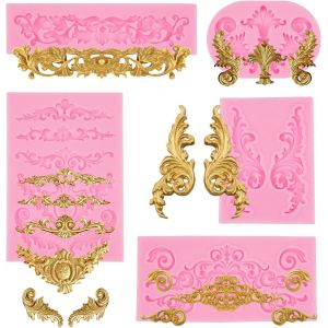 Kal-Moule Silicone Relief Baroque Vintage - 5 Pièces Diy Pate À Sucre Patisserie Pour Décoration De Bordure De Gâteau Fondant - Neuf