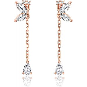 Kal-Petite Boucle D'oreilles Pendante En Argent Sterling 925 Pour Femmes Enfant Filles Hypoallergéniques Sleeper Cartilage Boucles D'oreilles Papillon Avec Chaine Argent/Or/Or Rose - Neuf