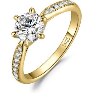 Kahfl-Classique Cubic Zirconia Bague Taille Rond Solitaire Pierre Argent Massif 925 Femme,Plaqué Or Jaune Or Rose Bague Diamant Simulé Fiançailles Mariage,Ensemble Bijoux Mariee - Neuf