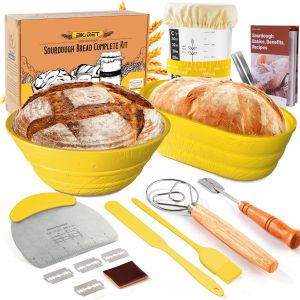 Jexnovashop-Banneton Pour Pain,2 Corbeille A Pain Set En Silicone Ovale Et Rond,1000ml Bocal De Fermentation,Kit De D&eacute;marrage De Sourdough - Neuf