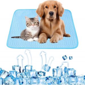 Tapis De Refroidissement Pour Chien En Soie Glacée Pour L'été,Lit Rafraîchissant Lavable Pour Intérieur Et Extérieur,Niches,Caisses,Sièges De Voiture (Bleu,100 X 75 Cm) - Neuf