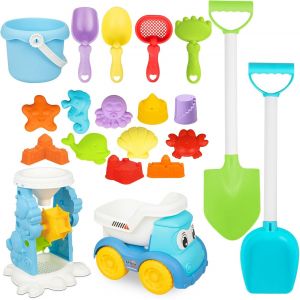 KAL-Jouet De Plage,16Pcs Kit De Seau Plage Enfant,Jouets De Sable Ensemble Avec Seau De Plage Pelle Rateau Plage Chateau,Jouets Plage Pour Enfants,Pour Bac A Sable Intérieur Extérieur - Neuf