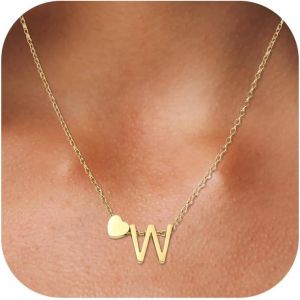 Kal-Collier Coeur Avec Lettre Collier Prenom Personnalisé Chaîne Coeur Avec Initiales A-Z Nom Collier 316l Acier Inoxydable Collier Lettre Pendentif Cadeaux Bijoux Pour Femmes Filles 45+5cm - Neuf