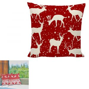 Housse de coussin de No&euml;l motif cerf, 45 x 45 cm, fermeture &eacute;clair, m&eacute;lange de lin, impression sur une face, d&eacute;coration de No&euml;l - Neuf