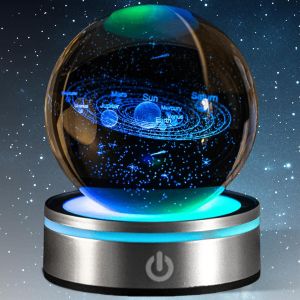 Veilleuse 3d En Boule De Cristal Avec Base Usb 3d - Veilleuse Cr&eacute;ative - Sc&egrave;ne De Nuit Astronomique - Pour D&eacute;coration De La Maison - Neuf