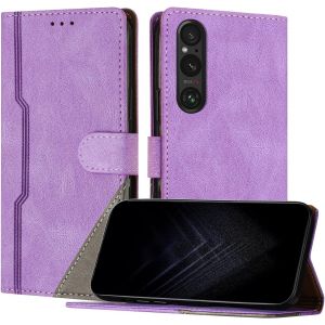 Sansh-Étui Pour Sony Xperia 1 Iv 2023, Housse En Cuir Pu Avec [Protection Antichoc Tpu] [Fonction Support] [Porte-Cartes ] Antichoc Magnétique Coque Pour Xperia 1 Iv 2023 - Violet - Neuf
