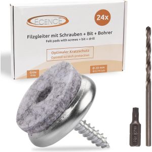 Patins en Feutre avec Vis 20mm/0.79inch,24 Patin Chaise avec Douille Torx et Foret,Protection Pied de Chaise,Haute qualité et durabilité - Neuf