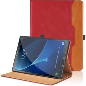 Coque Pour Samsung Galaxy Tab A6 10.1 Pouces 2016 Sm-T580/T585 Pu Cuir Cover Tablette Housse De Protection Auto Réveil/Sommeil, Multi-Angle Flip Portefeuille Étui Avec Fonction Support - Rouge - Neuf
