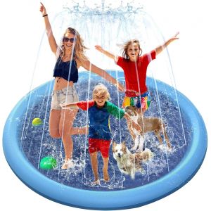 Kal-Tapis Jet D'eau Chien, 170cm Tapis De Pulv&eacute;risation Antid&eacute;rapant, Splash Play Mat Chiens, Sprinkler Splash Pad, Tapis Jet D'eau Enfants, Tapis Pulv&eacute;risation &Eacute;claboussure D'eau (Bleu) - Neuf