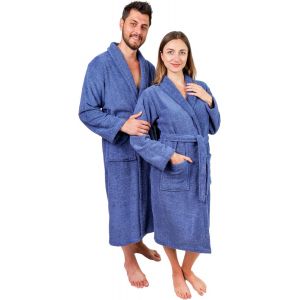 Peignoir De Bain Unisexe Pour Femme Et Homme Avec Serviette De Tête 50x90 Cm-S,M,L,Xl-Sortie De Bain Absorbante En Éponge Douce,Col Châle-100% Coton 450g/M² Oeko-Tex - Neuf