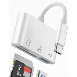 Lecteur de carte USB C vers SD (3 en 1)Adaptateur USB OTG Câble pour iPhone16 15 Pro Max Micro SD Card Reader pour Apple Type C Caméra Memory TF Mémoire MacBook pour iPad Compatible avec Samsung S24 - Neuf
