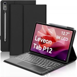 Clavier Pour Lenovo Tab P12 Pro 12.7"", Étui Clavier Pour Lenovo P12 2023 Touchpad, Coque Clavier Italien Magnétique Rétro-Éclairé Bluetooth Pour Lenovo P12 Pro Tablet 12,7 Pouces(Tb370fu), Noir - Neuf