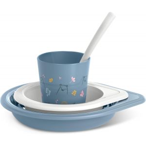 Kal- Vaisselle Apprentissage Bébe +6 Mois, Set Assiettes, Set Vaisselle Enfants, Coffret Repas Bébé Apte Lave-Vaisselle Et Micro-Ondes. Inclut : Verre + Assiete Plate + Bol + Cuillère, Bears Bleu - Neuf