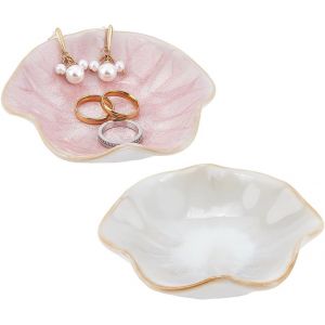 Tianyi-2 Styles Plat De Bijoux De Fleur, Anneau Plat Bibelot Plateau En Céramique Derorative Bracelet Organisateur Pour La Décoration Intérieure De Mariage Cadeau Bijoux De Stockage, 10x10cm - Neuf