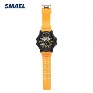 Smael Digital Led R&eacute;tro&eacute;clairage Lumineux Rond Analogique & Num&eacute;rique Montre Bracelet Orange - Neuf