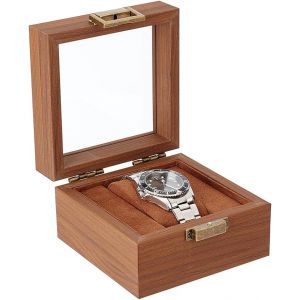 Kal-Présentoir De Montre Simple Avec Fenêtre En Verre Transparent - Boîte Cadeau En Bois - Boîte Cadeau - Porte-Bijoux - Marron Noix De Coco - Neuf