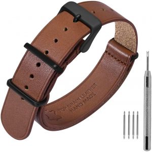 Kal-Bracelets De Montre En Cuir 18mm 20mm 22mm, Cuir De Veau Véritable, Bracelet De Montre Militaire En Une Pièce Pour Homme Et Femme - Neuf