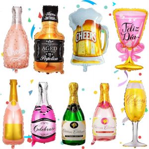ChicSlick-9 Pièces Champagne Ballons, Bière Ballons, Aluminium Ballon, Géant Ballon Aluminium Fête, Xxl Ballon Anniversaire En Forme De Bouteille De Bière, Pour Mariages Fête Anniversaire[X2488] - Neuf