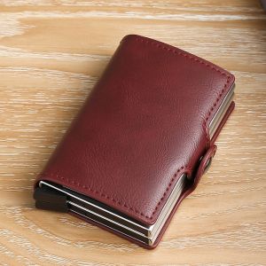 Porte-cartes double couche, porte-cartes de cr&eacute;dit pour homme, pochette avant antivol, RFID, ouverture automatique (marron) - Neuf