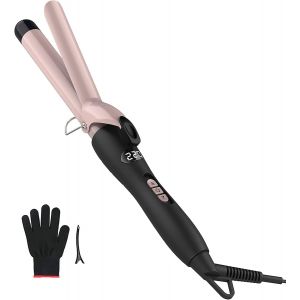 Hair Curler,Tourmaline Ceramic Hair Curling Iron,Lcd Display,Adjustable Temperature 60-220,Fast Heating,Double Voltage,Includes Heat Resistant Glove (25mm) - Neuf