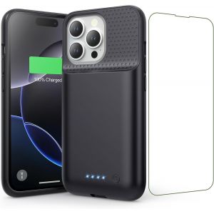 KALANKA-Coque Batterie pour iPhone 16 Pro, 7500mAh Batterie Externe Rechargeable, Charge Rapide Chargeur Portable Boitier d`Extension avec Verre Tremp&eacute; Batterie L'&eacute;tui pour iPhone 16 Pro(6,3"") (A-Noi - Neuf