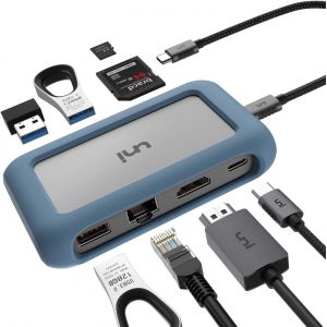 JGD-HUB USB C, 8 en 1 Adaptateur USB C 4K HDMI avec [Connecteur Amovible] et Ethernet 1000M, PD100W, 2 Ports USB 3.0, [Etui en Silicone] Compatible pour iPad Pro, MacBook, Galaxy S20 etc - Neuf