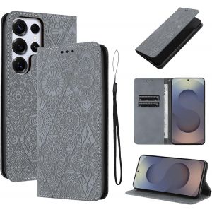 TRAHOO-&Eacute;tui pour Samsung Galaxy S25 Ultra 5G Pouces Cuir Artificiel Coque S25 Ultra/SM-S938B/DS avec Fente pour Carte Housse S25 Ultra/SM-S938B/DS B&eacute;quille Housse, Gris - Neuf
