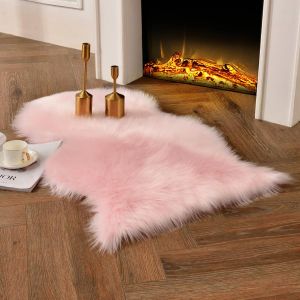 Tapis De Chevet Rose Clair Doux Et Confortable En Peau De Mouton (60 X 90 Cm), Housse De Si&egrave;ge De Canap&eacute; En Fausse Fourrure Moelleuse, Lavable En Machine - Neuf