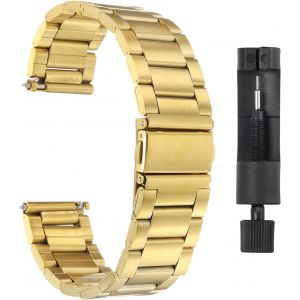 Eryi-Bracelets De Montre En Acier Inoxydable 20mm Avec Fermoir Papillon À Dégagement Rapide, Chaîne En Acier Solide, Remplacement De Bracelet De Montre Avec Adaptateur, Ton Or - Neuf