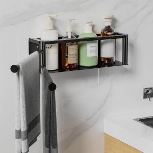 Porte-Serviettes pivotant Noir,Porte-Serviettes De Salle De Bain avec 2 Tiges Pivotantes À 180°,Porte Serviette sans Percage,Porte Serviette Mural - Neuf
