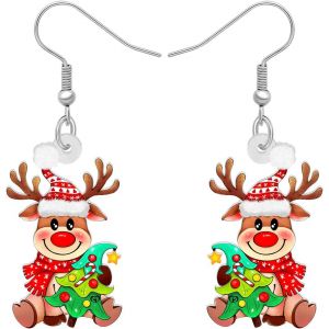 Kal-Acrylique No&euml;l Arbre Renne Boucles D'oreilles Pendentif Goutte Anime Bonbons Elan Cerf Animaux Bijoux Pour Femmes Filles Enfants Cadeaux D&eacute;coration - Neuf