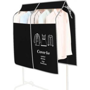 Housse de protection noire pour vêtements, 90 x 110 cm, fenêtre transparente, anti-poussière, cintre de protection, housse universelle pour vêtements, chemise, robe, costume, manteau - Neuf