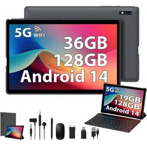 ChenQuanSarl-Tablette 10 Pouces,Android 14 Tablette Tactile Avec 36 Go De Ram+128 Go De Rom (Tf/2 To),Octa-Core 2.0Ghz,5G Wifi,Wifi 6,Certifiée Gms,8Mp,Tablette Avec Clavier/Etui/Ecouteurs/Souris/Stylet - Neuf