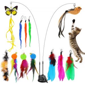 Letnerny-Lot De 15 Jouets Interactifs Pour Chat - Ventouse Amovible - Avec Plumes - Jouet Pour Chat - O Au Et Papillon - Pour Auto-Occupation - Neuf