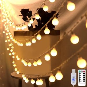 TRAHOO-BIGZOM 100LEDs Globe Guirlande lumineuse, 11M int&eacute;rieur D&eacute;coration USB Guirlande lumineuse blanc chaud, 8 modes et fonction minuterie pour d&eacute;coration de No&euml;l,balcon,tente de f&ecirc;te,tente camping - Neuf