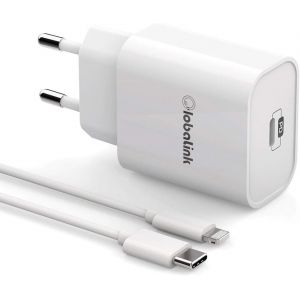 JGD-20W PD Chargeur Rapide USB C avec 2M USBC vers Lightning Power Delivery 3.0 Compatible avec iPhone 12/13 Pro Max, Mini, Se 11 Pro, iPad Mini, AirPods - Neuf