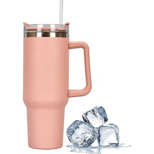 Sjzg-Gobelet De Voyage De 1200 Ml Avec Paille - Bouteille De Voyage &Agrave; Double Paroi En Acier Inoxydable &Eacute;tanche - Tasse &Agrave; Caf&eacute; Isotherme - Bouteille D'eau Pour Boissons Chaudes Et Froides (Rose) - Neuf