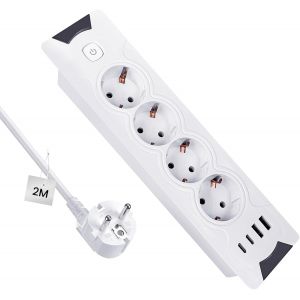 Multiprise encastrable 8 en 1 avec 4 ports USB - Multiprise escamotable pour plan de travail de cuisine et bureau - Blanc - Neuf