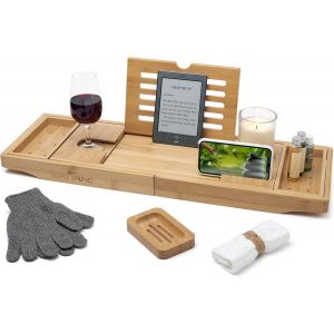 Plateau Baignoire Bois, Accessoires Salle De Bain Bambou, Tablette Baignoire, Plateau De Bain, Spa Bath Bridge - Naturel - Neuf