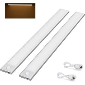 Ulteronixshop-2 Pcs Lampe De Placard 73 Led 40cm Sans Fil, Rechargeable Par Usb, Aimant&eacute;, D&eacute;tecteur De Mouvement, 3 Modes D&iquest;&Eacute;clairage, Portable, Lumi&egrave;re De Placard, Blanc Chaud 3000k, Argent - Neuf