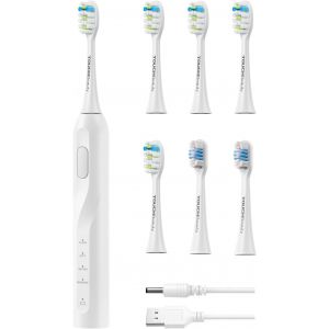Kalanka-Brosse &Agrave; Dents &Eacute;lectrique Sonique Brosse &Agrave; Dents Sonique - Elettrico Toothbrush Con 6 Teste, 4 Modalit&agrave;, Minuterie (Bianco) - Neuf