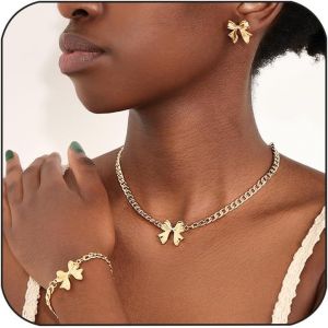 Ensemble De Bijoux N?ud Papillon Pour Femme Or Collier Boucles D'oreilles Bracelet N?ud Papillon Ensemble Avec N?ud Papillon Anniversaires Cadeaux Pour Femmes - Neuf