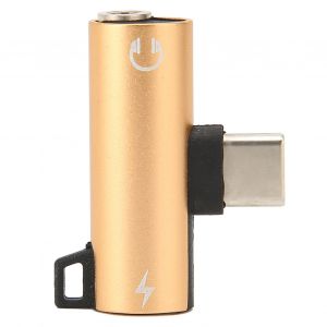 Adaptateur Chargeur Casque Type-C Vers 3,5 Mm, 2 En 1, Jack Audio Hi-Fi Avec Charge Rapide Pd (Dore) - Neuf