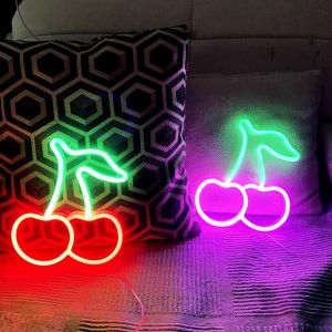 Enseigne Au Néon Cerise Pour Chambre D'enfant, Bar, Hôtel, Salle De Jeux, Décoration Murale, Enseignes Au Néon Lumineuses En Forme De Cerise, Cadeaux Décoratifs, 2 Pièces/Paquet (Rose, Rouge, Vert) - Neuf