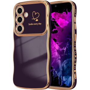 JGD-Coque de Protection pour Samsung Galaxy A35 5G, &Eacute;tui Motif de C?ur d'amour et de Vagues, Forme Boucl&eacute;e Case, en Silicone TPU Anti-Chocs Galvanis&eacute; Housse pour Samsung A35 5G, Violet Fonc&eacute; - Neuf