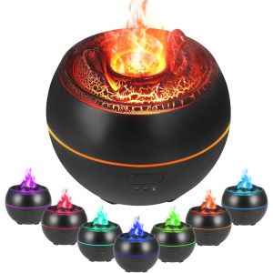 CHECARZHN--NO1-Diffuseur D'Arômes Avec Effet Flamme, Humidificateur D'Air, 7 Couleurs, 3 Timer, Arrêt Automatique Sans Eau, Diffuseur D'Huiles Essentielles Pour Maison, Bureau, Chambre(Black) - Neuf